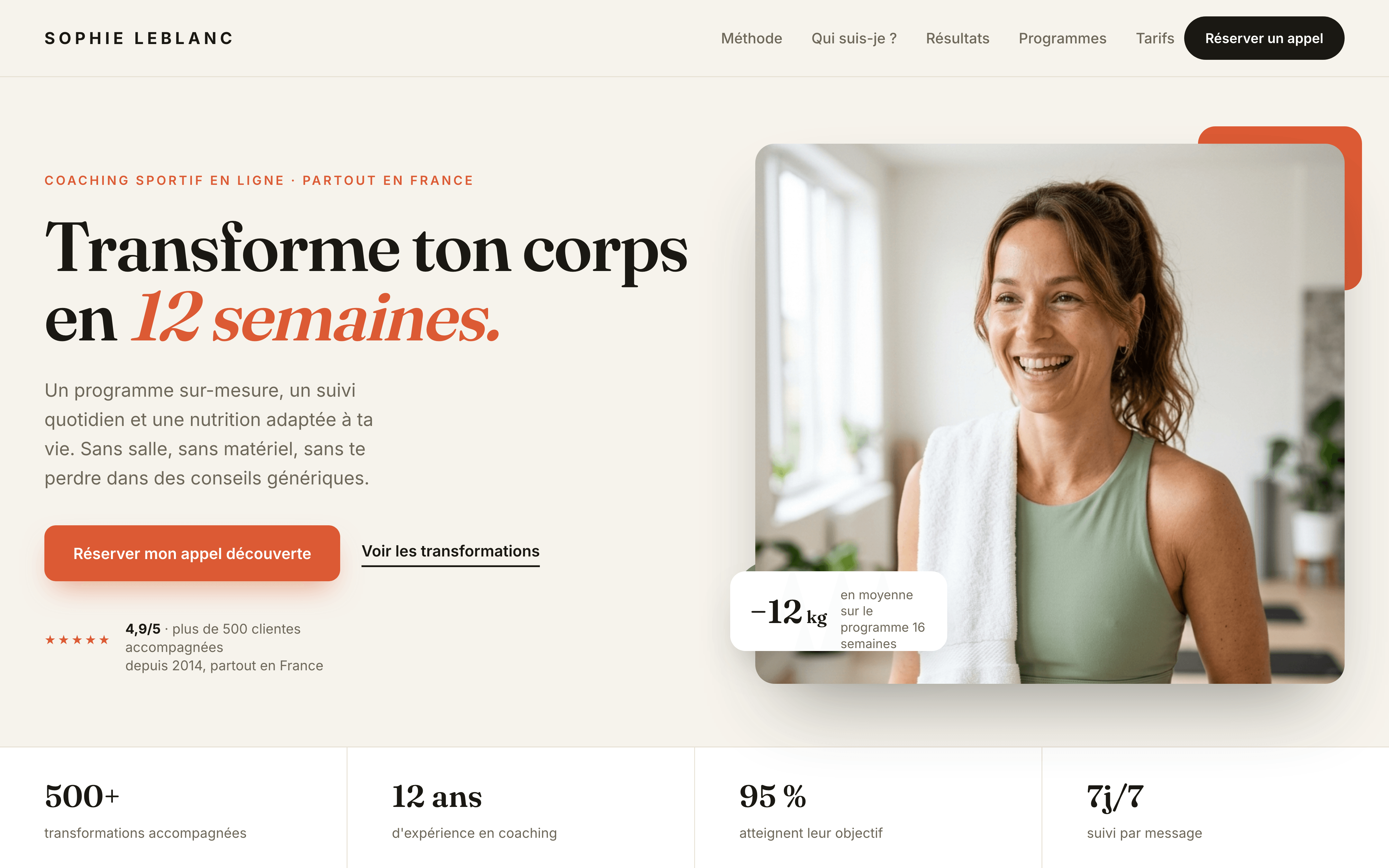 Exemple de site web de coach sportif créé avec Athletis — Sophie Leblanc