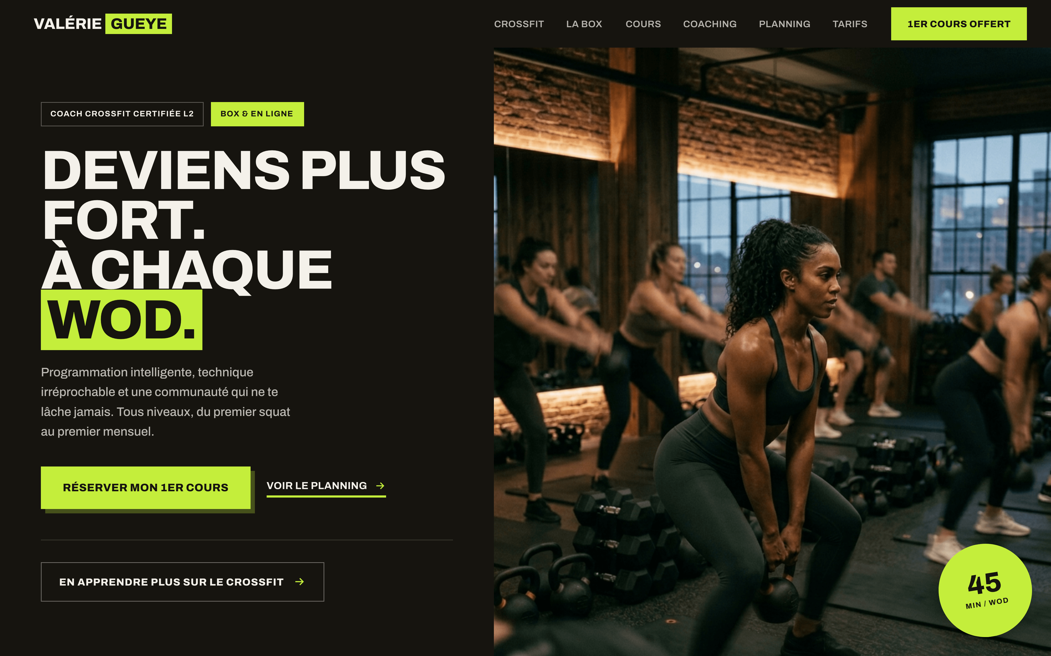 Sports-coaching website template included with Athletis — the “Valérie” template